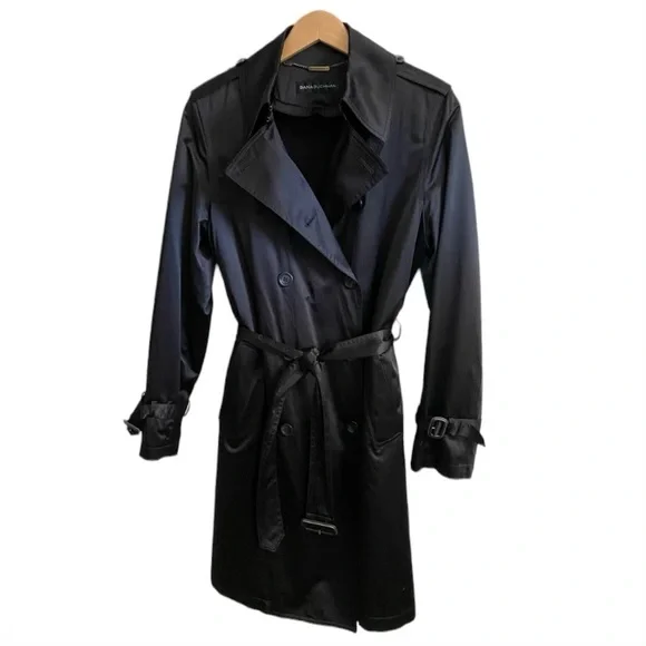 🎉🎉HP🎉🎉 Dana Buchman black all-season belted trench coat style size M - Picture 1 of 10